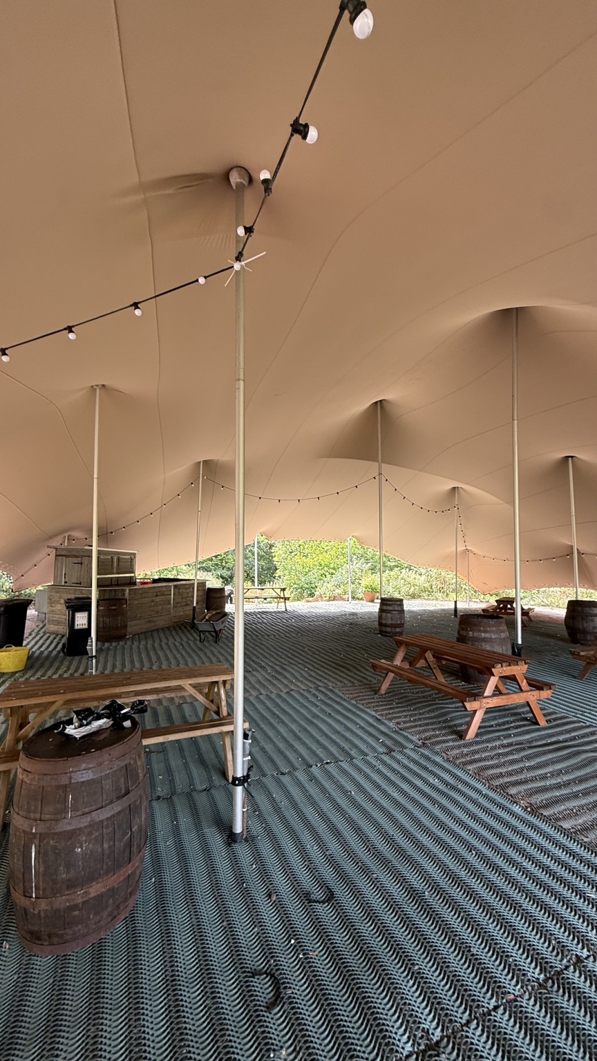 Stretch tent interior with lighting